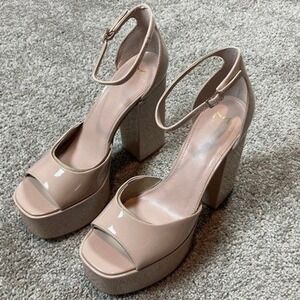 Marc Fisher Womens Della Heels Size 10 Pink Patent Leather Platform Open Toe‎